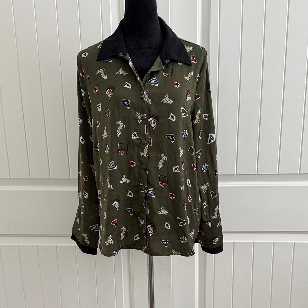 Chic Olive Patterned Button Down Shirt